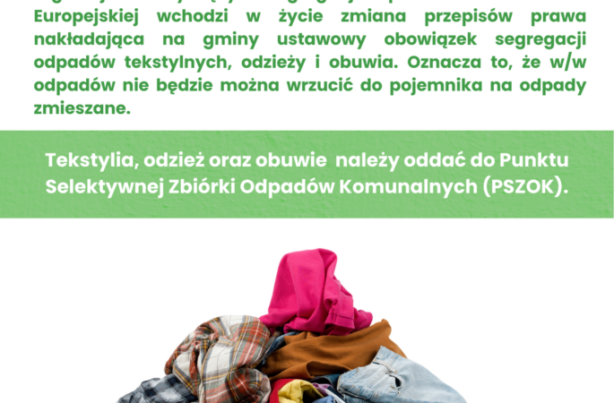 Obowiązek segregacji odpadów tekstylnych od 01 stycznia 2025 roku